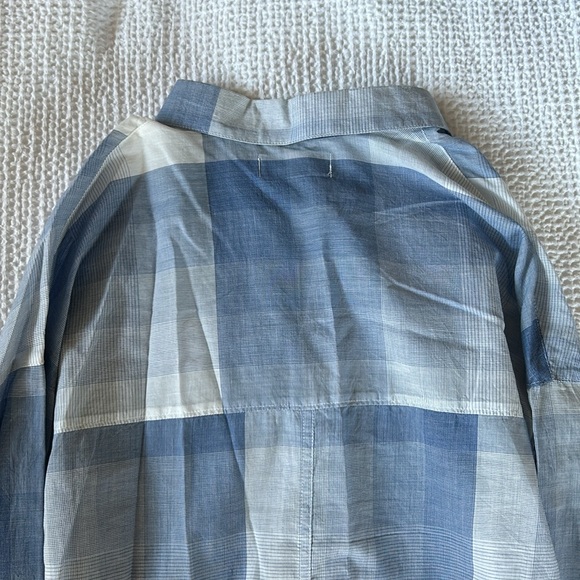 Old Navy Blue and White Boyfriend Flannel Button Up Shirt Long Sleeve - Picture 6 of 6